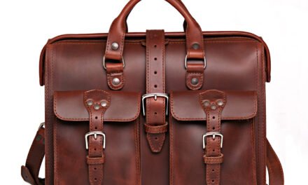 What are the key materials used in manufacturing leather briefcases, portfolios, and laptop bags?