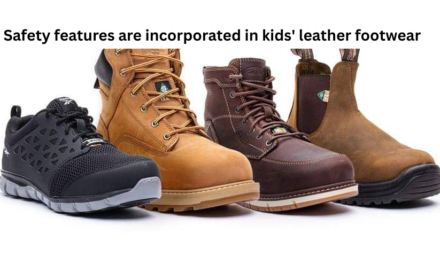 What safety features are incorporated in kids’ leather footwear?