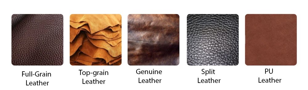 What types of leather are commonly used for manufacturing briefcases and laptop bags?