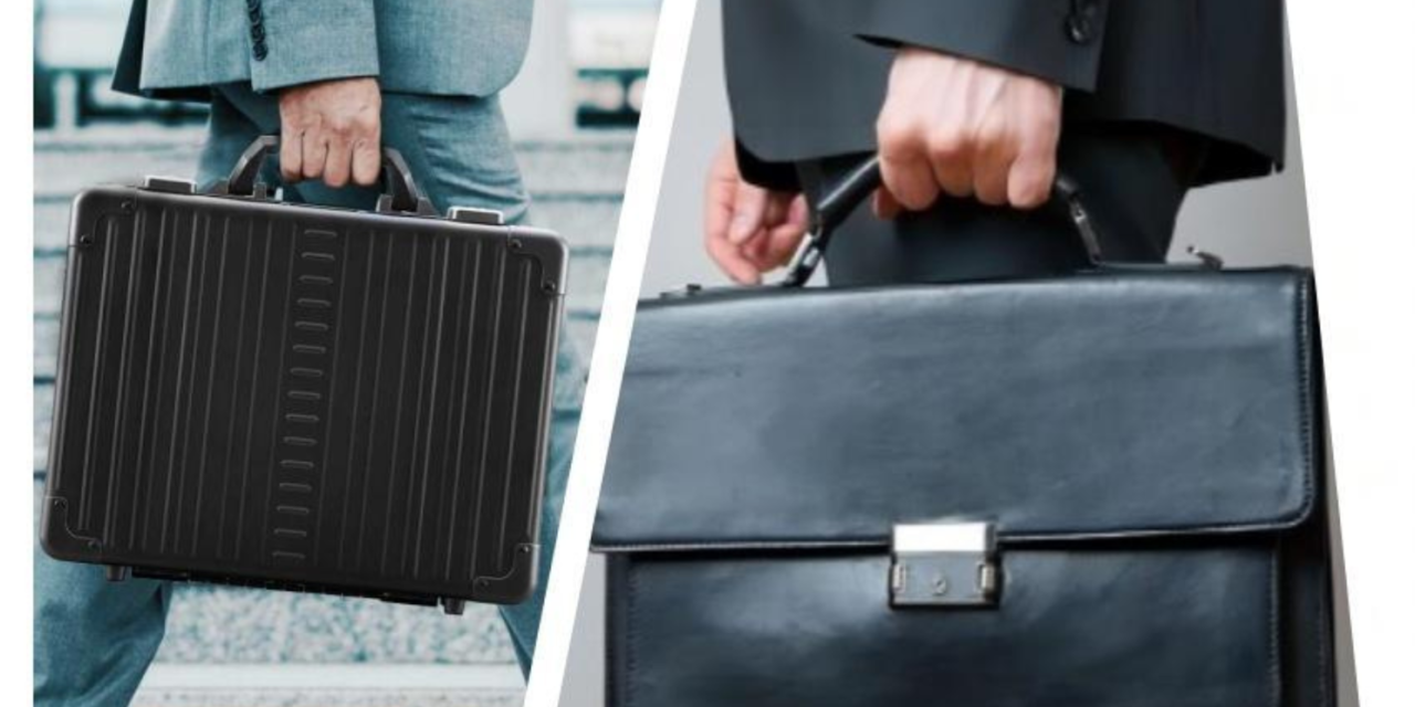 How does the pricing of leather briefcases and bags compare to synthetic alternatives?