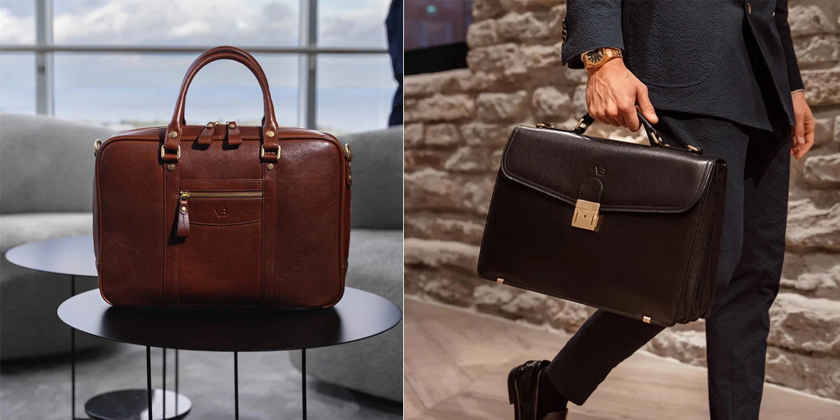 How does the durability of leather briefcases and laptop bags influence consumer purchasing decisions?