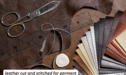 How is leather cut and stitched for garment production?